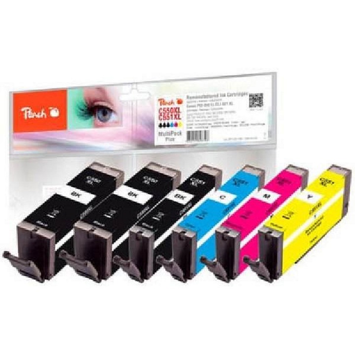 Set 5 cartuse compatibile Peach PGI-550XL/CLI-551XL MultiPack Plus, remanufacturate, capacitate XL, 1x22ml/4x11ml, Multicolor