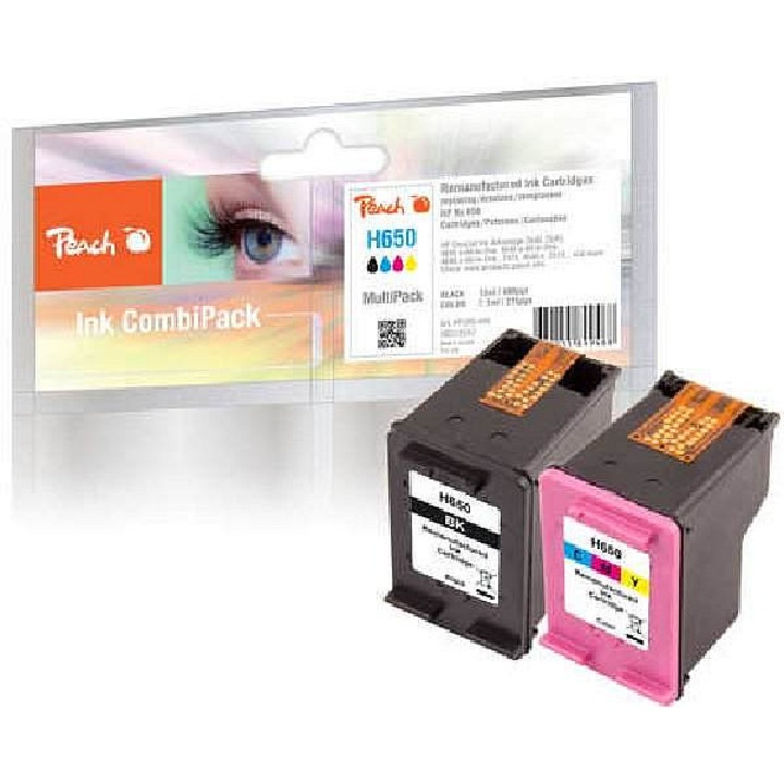 Set cartuse Peach HP No. 650 MultiPack, compatibile cu imprimante HP DeskJet, reconditionate, negru 7,1 ml, color 12 ml, 2 buc