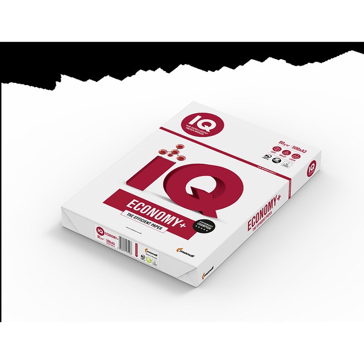 Hartie/papir Mondi IQ Economy+ A3, 80 g/m2, pentru imprimante laser si inkjet, alb, 1 x 500 coli