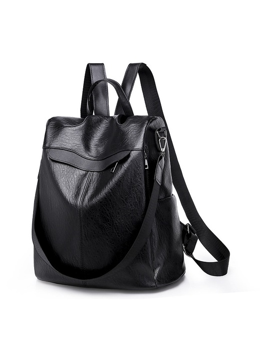 Rucsac/Ghiozdan din piele sintetica, multifunctional, anti-furt, impermeabil, cu buzunare multiple, negru, 12.2x5.5x13.4 in