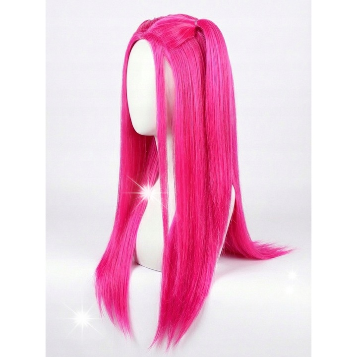 Peruca Mira, neon roz, 70cm, coafura cu codite inalte, par drept