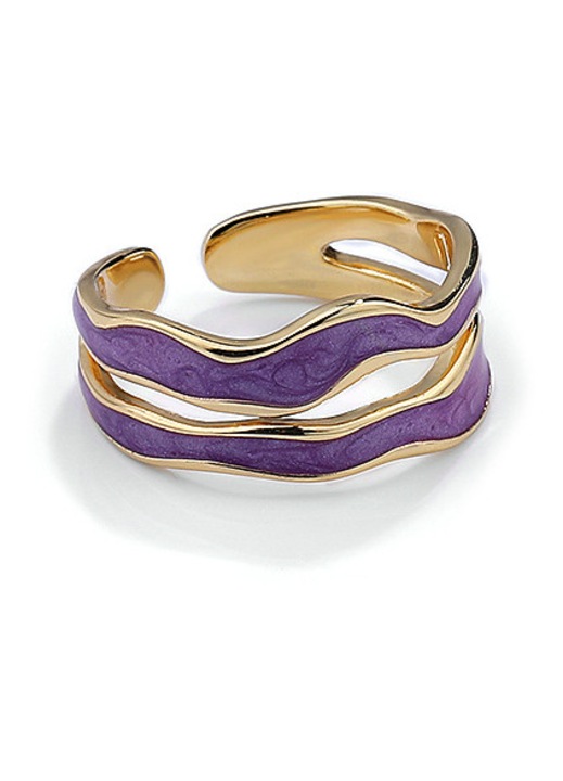 Inel din aliaj placat cu email violet, design picurat si banda lata, violet, ajustabil