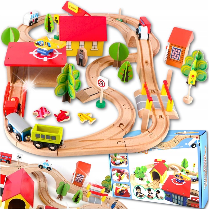 Set trenulet lemn Ikonka 69 piese multicolor 78x50cm