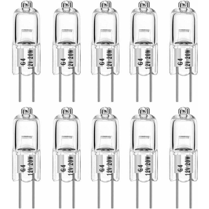 Халогенна крушка G4 20W 12V, топла светлина, 0.95x3 см, комплект 10 броя