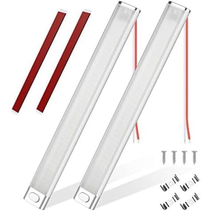 LED интериорна осветителна лента 30 см, 12 V, 120 LED, 1600 lm, 6500 K, превключвател за включване/изключване, бяла, 2 бр