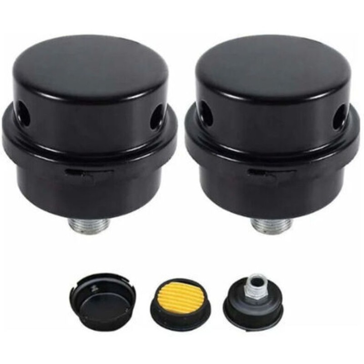 Filtru aer silentios pentru compresor, amortizor de zgomot, cu filet extern 3/8\", carcasa metalica, 16 mm, negru, 2 bucati