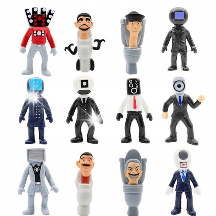 Комплект от 12 фигурки Skibidi Toilet Roblox Cameraman Speakerman многоцветни 6-10см