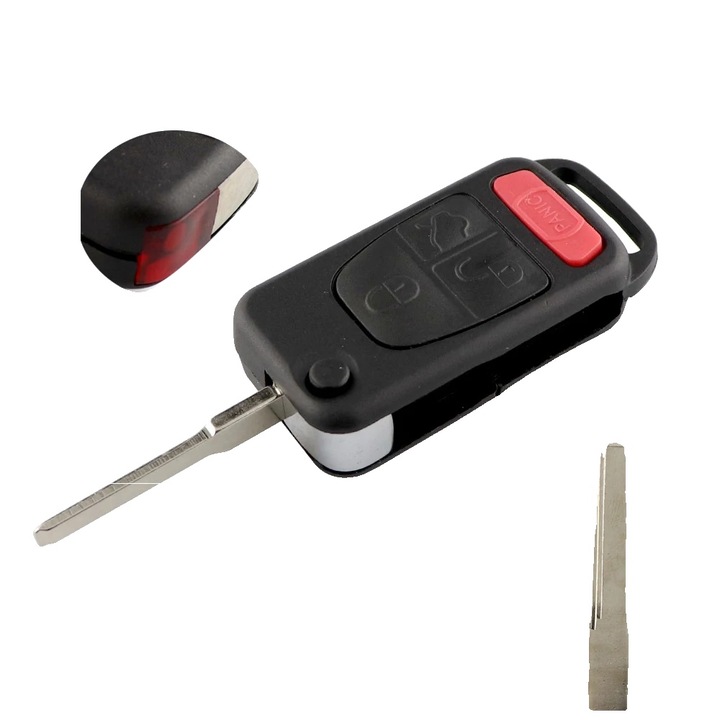 Carcasa cheie auto/carcasa telecomanda, 4 butoane, lama 2 piste, ABS plastic cu lama din cupru, compatibil universal, usor de asamblat, Negru