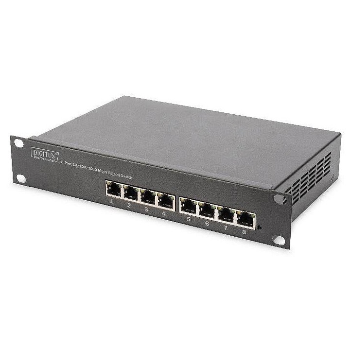 Switch Ethernet Gigabit Digitus 8 porturi, nemanagabil, negru, 25x15x4.2cm