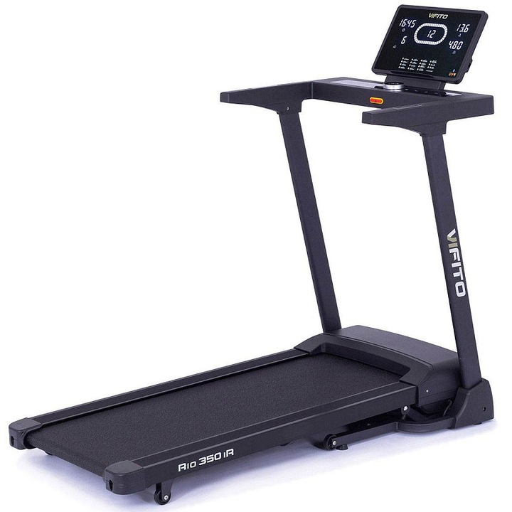 VIFITO Rio 350 iR futópad, 3,1 LE motor, 0-15% elektronikus dőlésszög, 120x45 cm futófelület, összecsukható kerekekkel, Bluetooth, 15 program, fekete