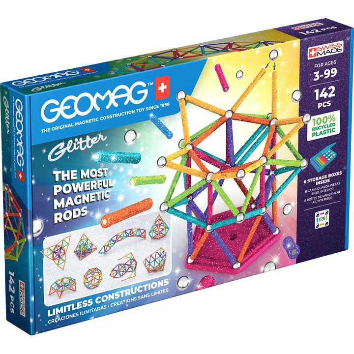 Set constructie Geomag Glitter 142 piese multicolor 3-99 ani