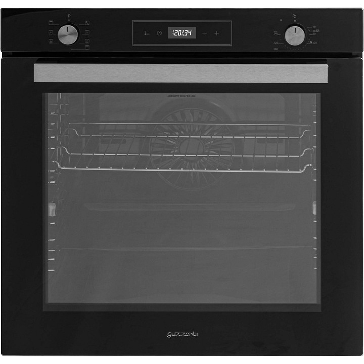 GUZZANTI GZ 8581 sütő, 80L, A energiaosztály, digitális kijelzővel és időzítővel, 7 program, easy clean zománc, teleszkópos, fekete, beépítési méretek 560x550x590 mm