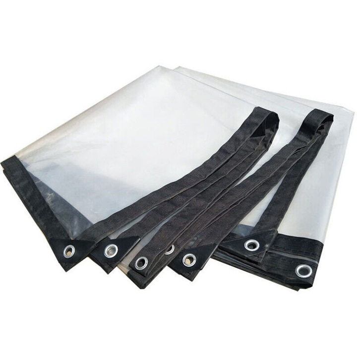Prelata impermeabila/folie de protectie din PVC gros, cu capse metalice duble si margini ranforsate, transparenta, 2x2 m