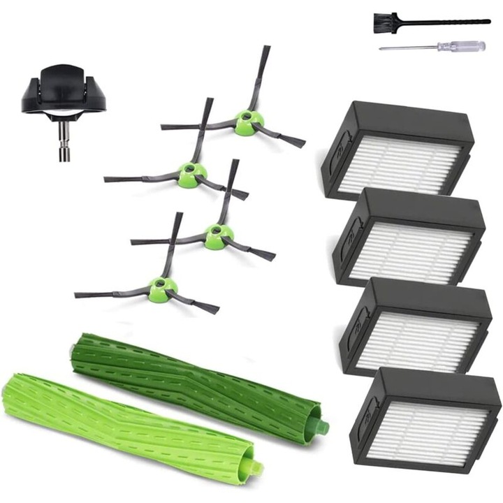 Set piese schimb Roomba, perii cauciuc, filtre HEPA, roata fata, negru, universal