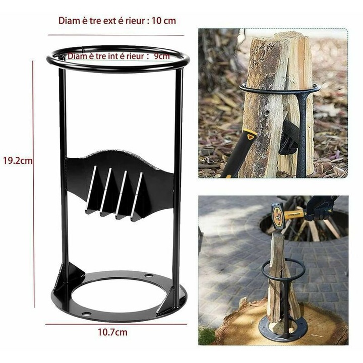 Kézi rönkhasító, öntöttvas rönkhasító, 7 cm-es rönkökig, biztonságos használat kalapáccsal, könnyű és hatékony, fekete, 19.2x10 cm
