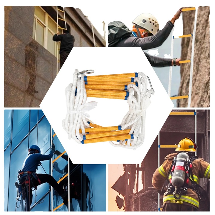 Scara de evacuare, 12m, capacitate 200kg, galben-albastru-alb