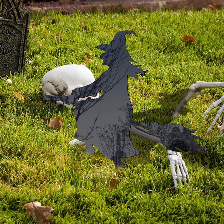 Semn de gradina halloween, decor pentru gazon, acrilic rezistent, impermeabil, cu suport pentru fixare, negru, 1 buc