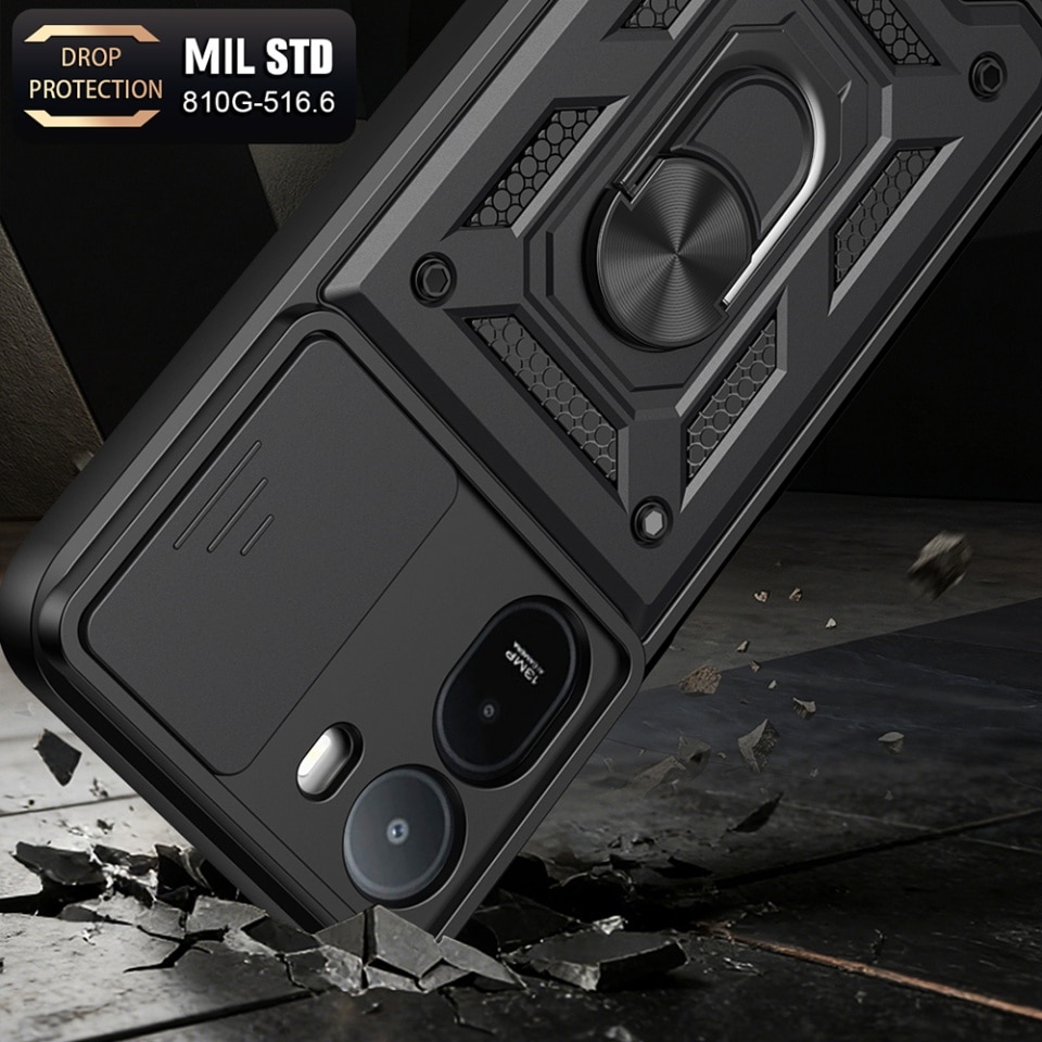 Husa pentru Xiaomi Redmi A7 Pro 4G, protectie camere, Inel magnetic, set cu sticker, CamShield, Negru