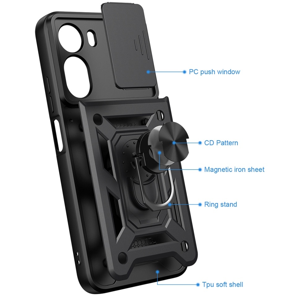 Husa pentru Xiaomi Redmi A7 Pro 4G, protectie camere, Inel magnetic, set cu sticker, CamShield, Negru