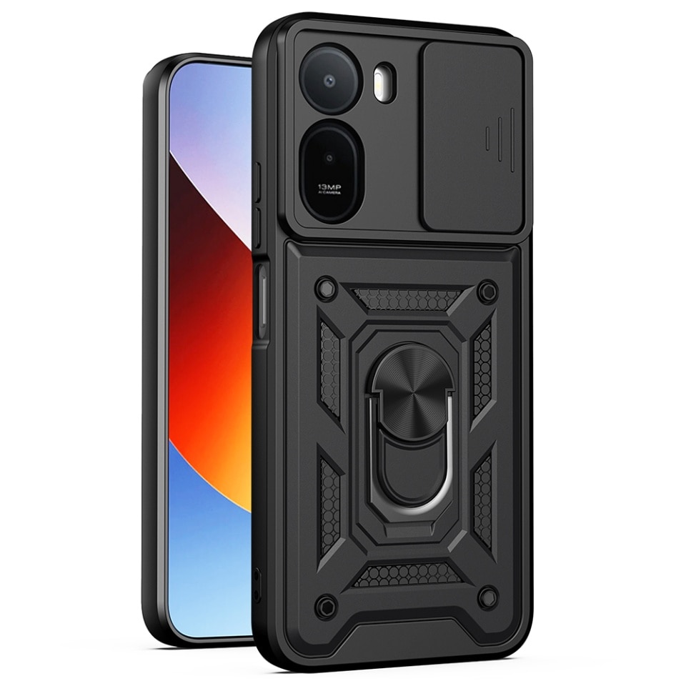Husa pentru Xiaomi Redmi A7 Pro 4G, protectie camere, Inel magnetic, set cu sticker, CamShield, Negru