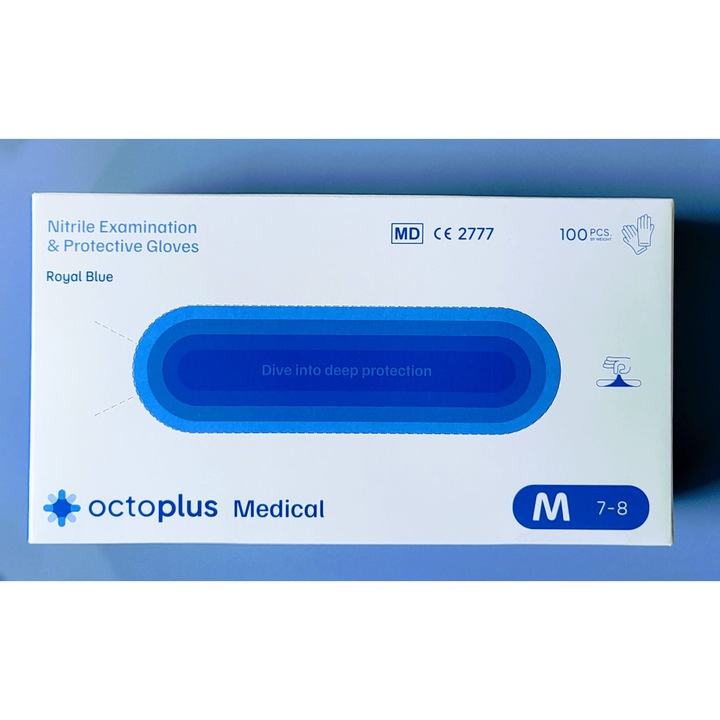 Manusi Octoplus, nitril, medicale, albastre, marimea M, 100 buc