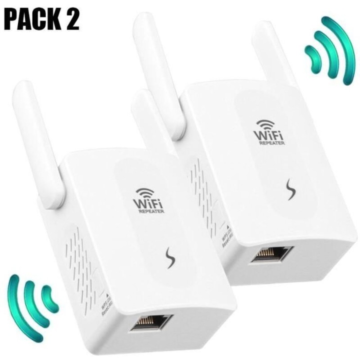 Repetor WiFi set 2 buc 300 Mbps 2.4GHz alb 7x7.1x7.8cm