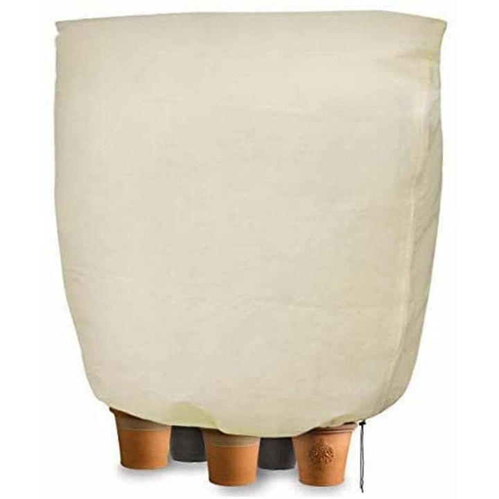 Husa de protectie pentru plante, jacheta anti-inghet din material netesut 80gsm, impermeabila, cu cordon ajustabil, crem
