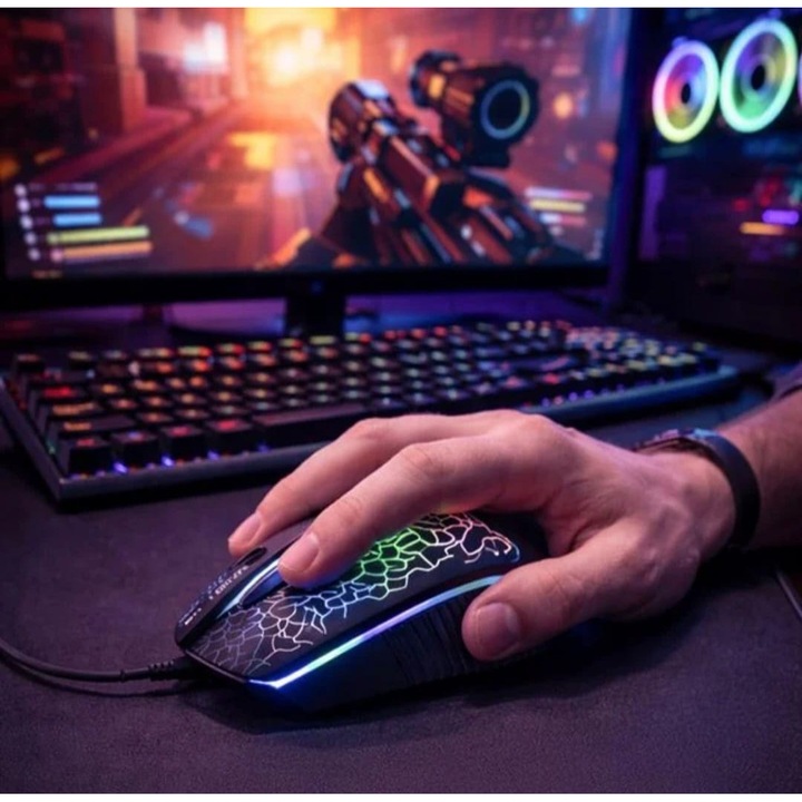 Mouse Gaming cu Fir Negru LED 1600dpi i-JMB