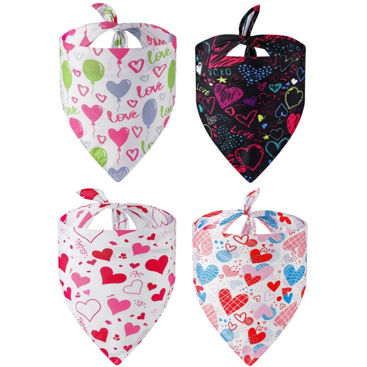 Bandana pentru caini, tematica nunta si Valentine's, ajustabila, 65x45x45cm