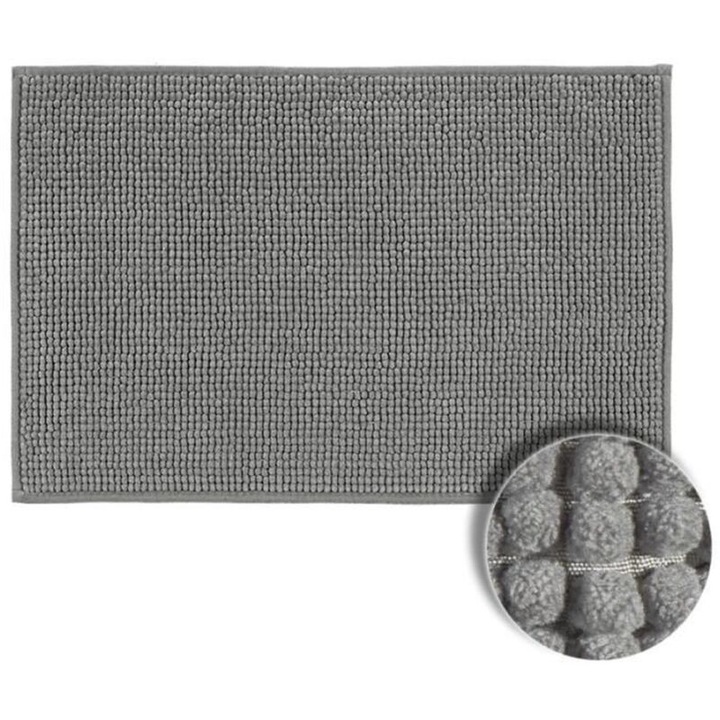 Covoras baie si bucatarie, set 2, poliester, gri deschis, 40x60cm, antiderapant, absorbant apa