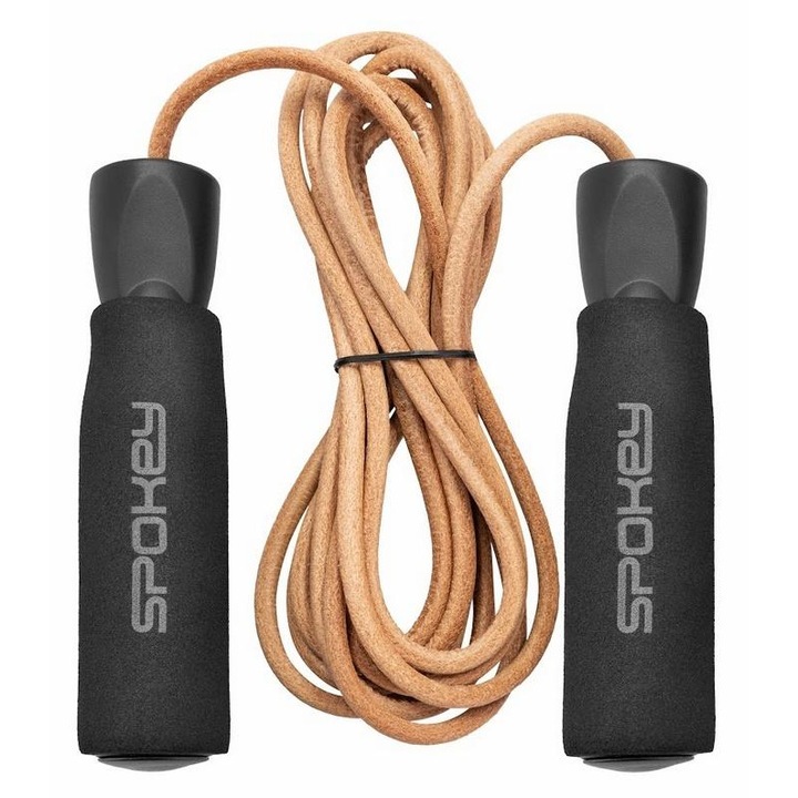 Coarda de sarit Spokey, profesionala pentru antrenament si fitness, cu funie din piele, manere din spuma, Multicolor