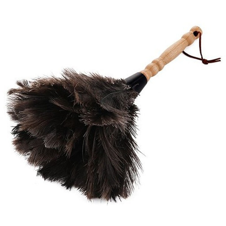 Perie din pene de strut, maner lemn, antistatic, 25cm