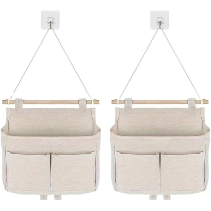 Organizator suspendat din in cu suport lemn multicolor 30x45cm