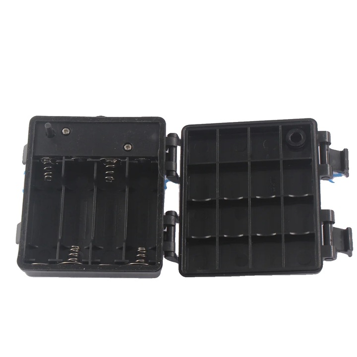 Suport baterii AA, caseta pentru 4 baterii, din plastic, rezistent la apa si praf, cu functie de temporizare, negru, 4 x AA
