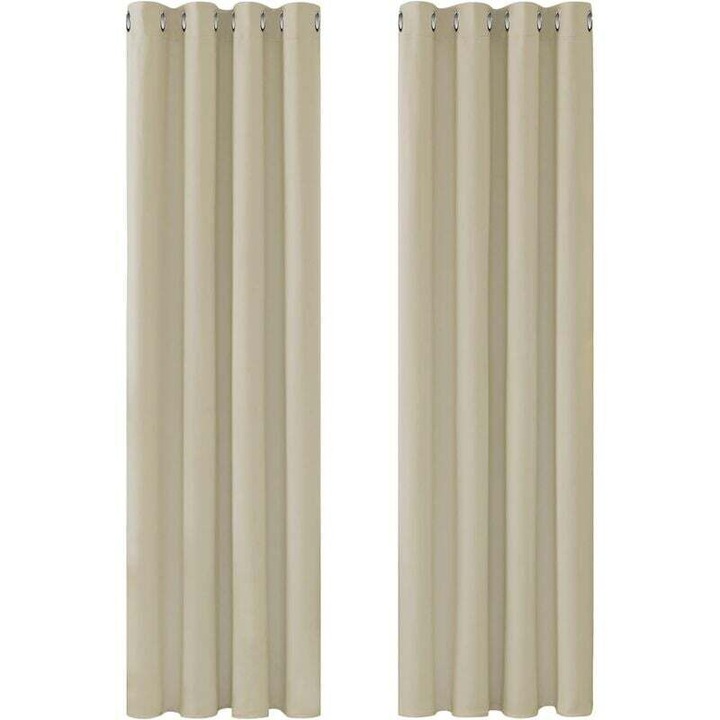 Draperie/perdea blackout 100% poliester, cu inele metalice, izolare termica, bej, set 2 panouri 132 x 160 cm