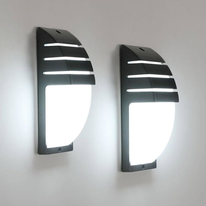 Set 2 corpuri de iluminat LED perete exterior interior, negru, 22.5x8x7.5cm, 12W, IP65