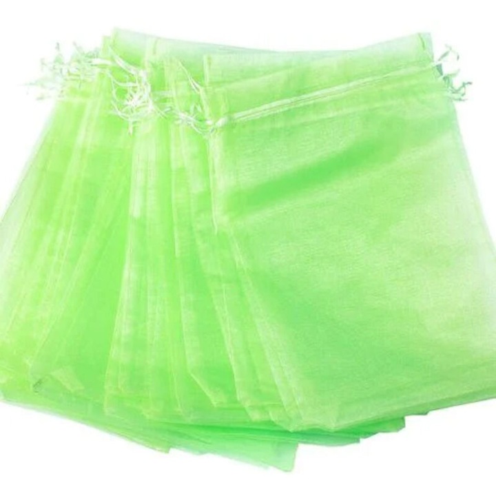 Pungi pentru fructe din organza, cu plasa fina, reutilizabile, cu snur de strangere, protectie impotriva pasarilor si viespilor, Verde, 30 x 20 cm, 100 buc