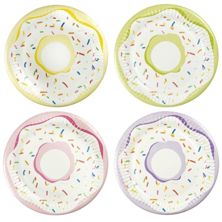 Arpex Paczki papírtányérok, eldobható tálcák, fánk mintával, FSC, 181x181 mm, Többszínű, 8 db