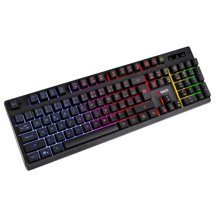 Геймърска клавиатура C-TECH Iris GKB-08, С кабел, Механична, RGB Backlight, USB, Black