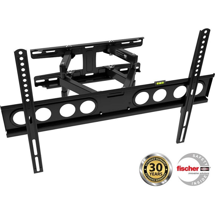 Suport TV perete Connect IT TitanMove Premium articulat, inclinare -15°/+5°, rotatie ±90°, distanta 68-340 mm, capacitate 35 kg, VESA 100x100-600x400, otel, negru, 654x420x68-340 mm
