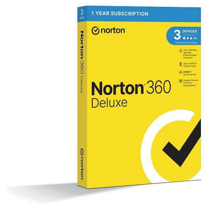 Antivirus Norton 360 Deluxe, 3 dispozitive, 1 an, 25GB, multicolor