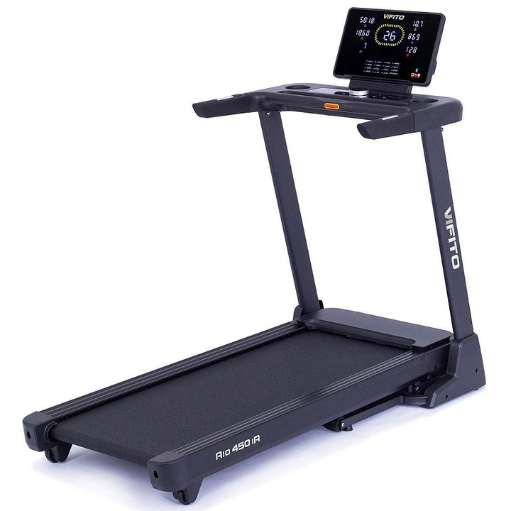 Banda de alergare / treadmill VIFITO Rio 450 iR, motor max. 4 HP, viteza 1-16 km/h, inclinatie 0-15%, suprafata alergare 130 x 48 cm, amortizare silentblocuri, Bluetooth, Negru, 1 buc.