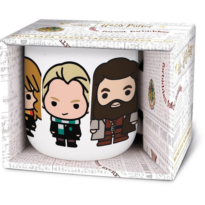 STOR Harry Potter Chibi kerámia bögre, díszdobozban, mosogatógépben és mikrohullámú sütőben használható, fehér, 380 ml