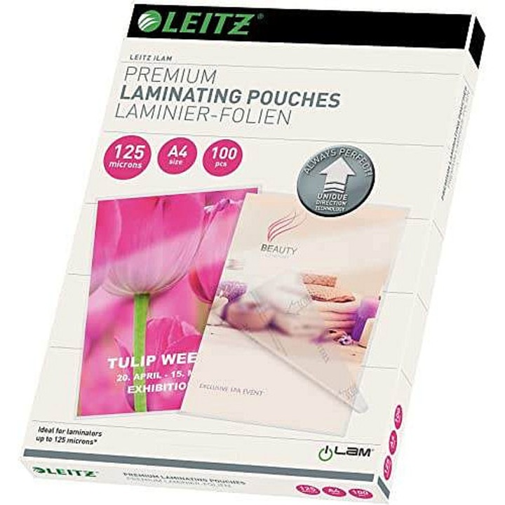 LEITZ A4 UDT lamináló fólia, 125 mikron, helyes behelyezést segítő technológiával, átlátszó, 25 db