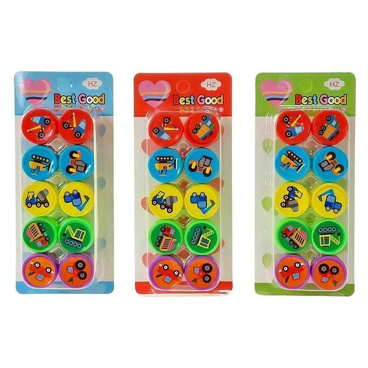 Stampile ADAR set mix modele, din plastic si cauciuc, pentru copii, Multicolor, 10 buc, 17x7,5 cm