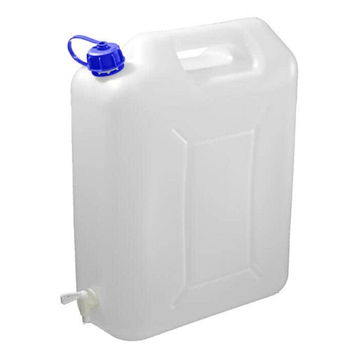 Canistra/recipient Mat PH, cu robinet detasabil, din plastic rezistent, pentru industria alimentara, alb translucid, 20 l