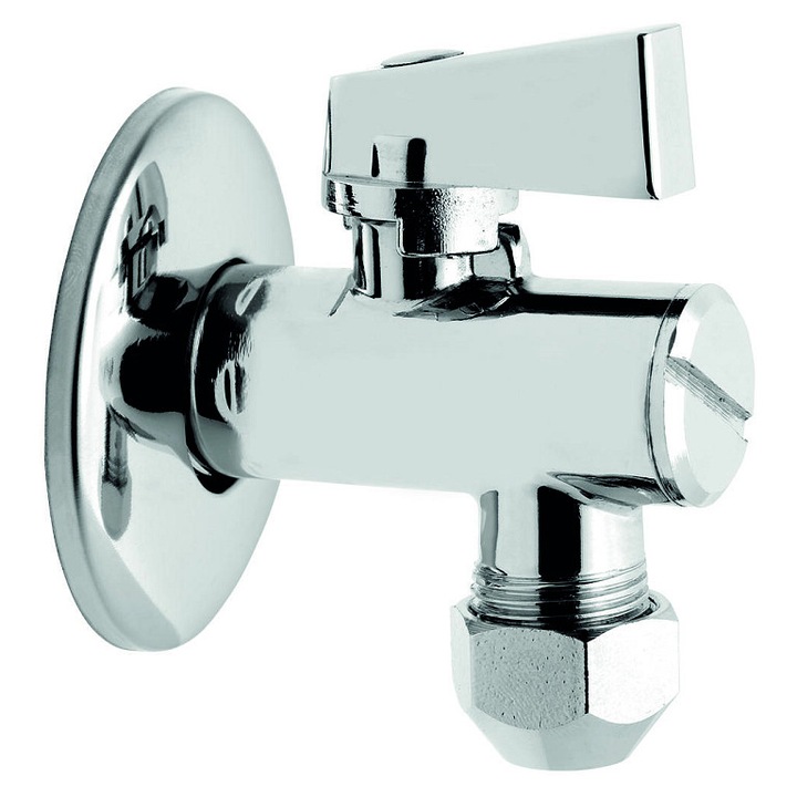 NOVASERVIS CF3003/15 sarokszelep, szűrő nélkül, M típusú csatlakozóanyával, krómozott, 1/2 x 1/2"