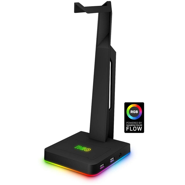 Connect IT NEO RGB fejhallgató tartó, USB hub, fekete, 12x15.5x29.5cm
