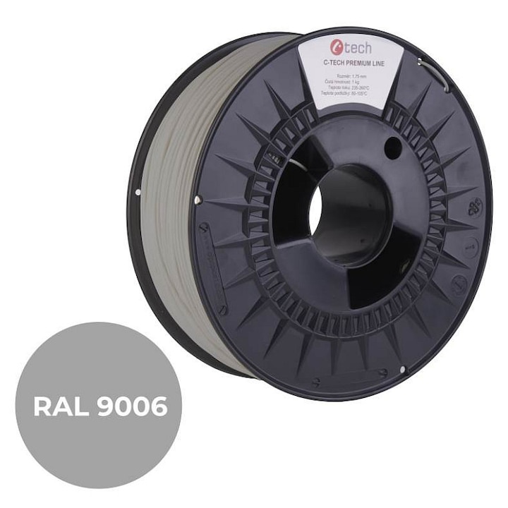 3D nyomtatószál (nyomtatáshoz) C-Tech Premium Line biológiailag lebomló, egyenletes extrudálás, alumíniumfehér RAL9006, 1,75mm, 1kg