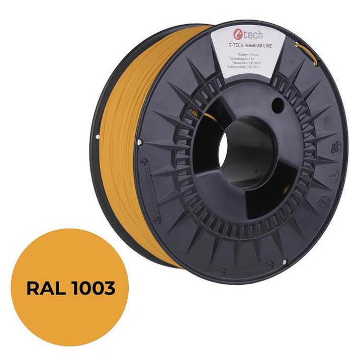 Filament 3D (nyomtatószál) C-Tech Premium Line, PLA, stabil extrudálás, biológiailag lebomló, sárga RAL1003, 1,75mm, 1kg